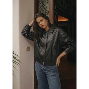 NWOT Wild Fable Women's Black Faux Leather Bomber Jacket Fall Winter Size Small